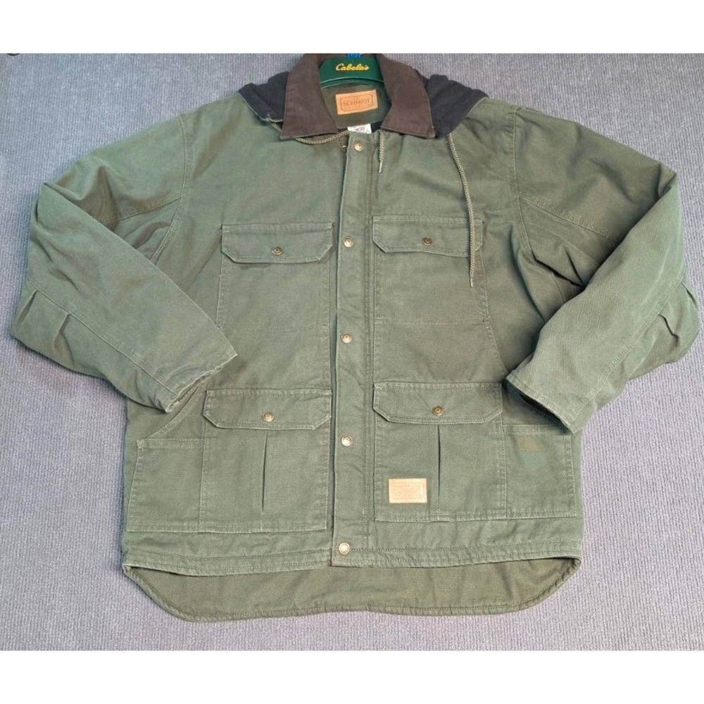 C.E. Schmidt Workwear Olive Canvas Jacket Fleece Lined With Hood Men's Large